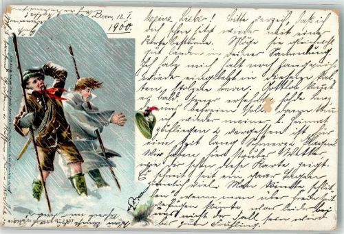 1900 Tracht Pfeife Lithographie