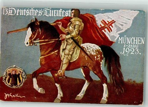 München 1923 13. Deutsches Turnfest Ritter z. Pferd Kindl Inflationsporto 120 Mark
