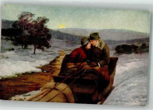 sign. Schneider E. Fahrt ins Glück Winter Pferdeschlitten No. 524