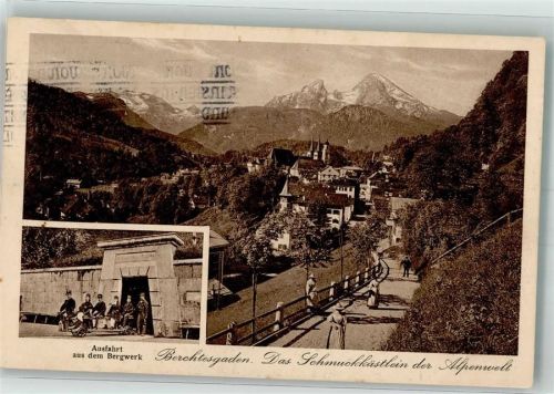 Berchtesgaden 1930 Panorama des Ortes mit Stiftskirche St. Peter und Ausfahrt aus dem Salzbergwerk Ferdinandsberg Verlag Lehrburger 5901