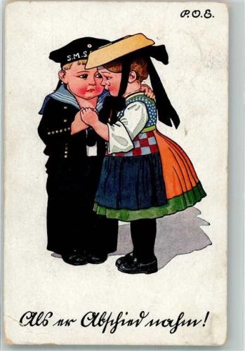 1916 Junge im Matrosenanzug verabschiedet sich von seiner Liebsten in Tracht Künstlerkarte Feldpost WK I Lörrach