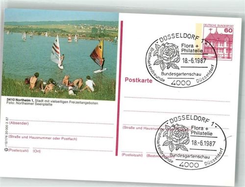 Northeim 1987 Northeimer Seenplatte Sonderstempel Flora und Philatelie Düsseldorf