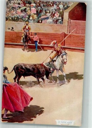 Toreros zu Pferde spießt einen Stier in der Arena auf