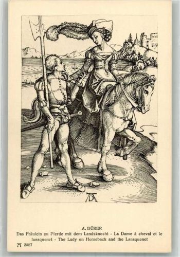 Fräulein z. Pferd m.d. Landsknecht F.A. Ackermann`s Kunstverlag 2587
