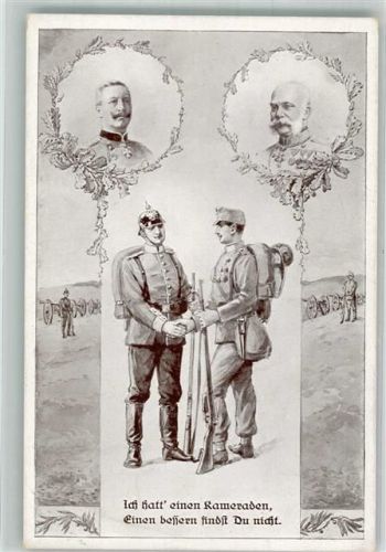 Deutscher und österreichischer Landser in Uniform und Kaiser Wilhelm II mit Kaiser Franz Joseph L & P 1591