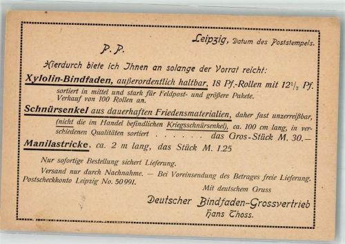 Leipzig 1917 Deutscher Bindfaden-Grossvertrieb Hans Thoss