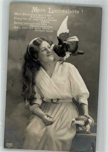 1909 Junge Frau mit zwei Tauben Poesie Nr. 1549