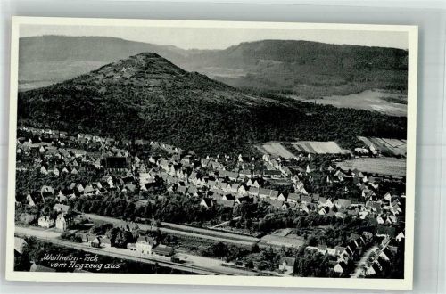 Weilheim 1939 Fliegeraufnahme des Ortes mit Bahnhof und der Peterskirche
