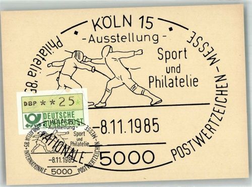 Köln Deutz 105 Philatelia `85 Internationale Postwertzeichen Messe 8.11.85 Fechten