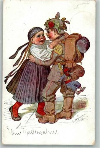 1917 Kinder Uniform schwäbische Trachten Künstlerkarte Nr. 15 Feldpoststation Nr. 470 K.B. Res. Pion. Komp. No. 16