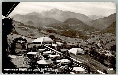 Marktschellenberg Gasthaus Köpplschneid Terrasse mit Hohem Göll Fotograf Beer Hüttenstempel