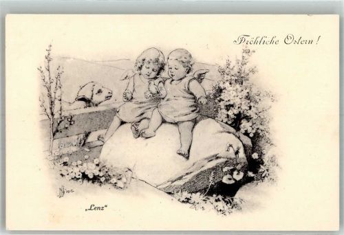 Ostern Lenz Engel Schaf Verlag K. Girtanner Nr. 65 Löwe, M. Künstlerkarte