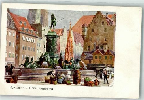 Nürnberg Neptunbrunnen Marktszene