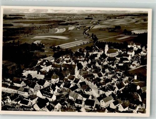 Bad Wurzach 1937 Fliegeraufnahme des Ortes mit dem Salvatorkolleg mit Kirche St. Verena