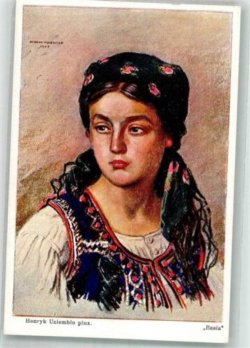 sign. Uziemblo, Henryk Portrait einer jungen Frau in bunter Tracht Galeria Polska