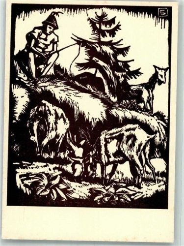 Niederalteich sign. Sperl-Eisenstein Holzschnitt Der Geissbub Ziege Dreiberg Postkarte Nr. 306