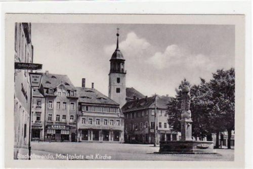 Bischofswerda Bischofswerda mit Marktplatz und Kirche gelaufen von 1953 kleiner Knick oben links, sonst gut erhalten.