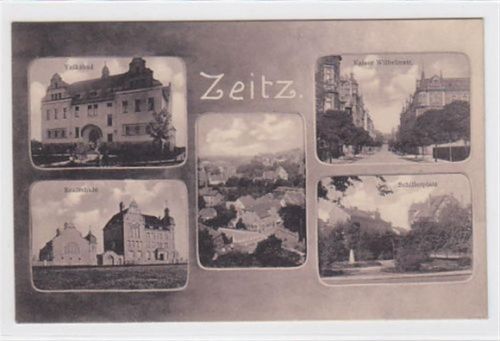 Zeitz Zeitz. Volksbad Realschule Totalansicht Kaiser Wilhelmstrasse Schillerplatz gelaufen 1908. Gute Erhaltung.