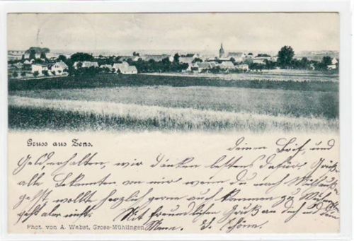 Zens mit Gesamtansicht gelaufen von 1902. An den Ecke n leichte Abdrücke vom Album, leichter Stempeldurchdruck, sonst gut erhalten.
