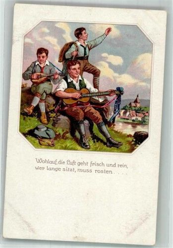 Drei Jungs mit Gitarre und Laute auf Wanderschaft Wandervögel Serie Delila No. 1662