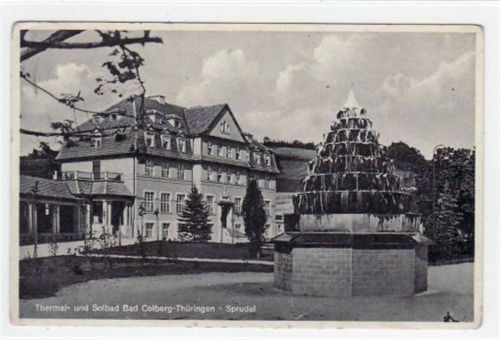 Thermal- und Solbad Bad Colberg in Thüringen mit Sprudel gelaufen von ca. 1940 kleiner Knick oben in der Mitte, kleiner Knick mit Riß am Rand unten in der Mitte, sonst gut erhalten.