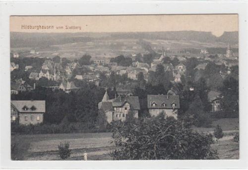 Hildburghausen vom Stadtberg gesehen. Karte beschrieben. Leichter Bug unten rechts, kleine Abschürfung Rückseite oben rechts, sonst gut erhalten