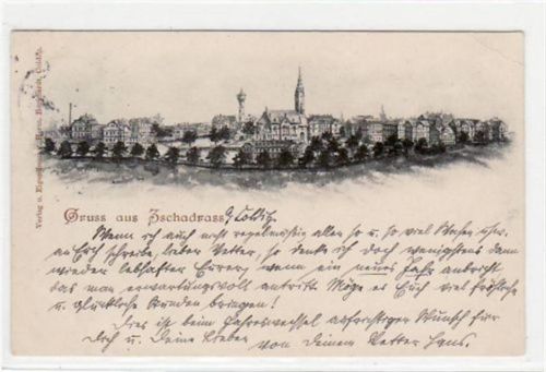 Colditz Zschadrass bei Colditz mit Gesamtansicht gelaufen von 1900 kleiner Knick oben rechts, leichte Stempelspuren, sonst gut erhalten.