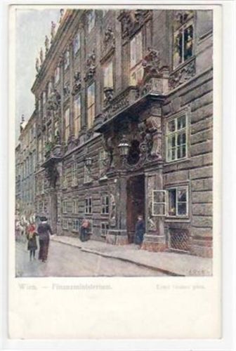 Wien, Künstlerkarte mit Finanzministerium ungelaufen Ecken mit Albumabdrücken, sonst gut erhalten