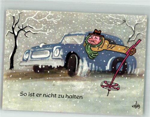 Altötting sign. Kollatz Mann versucht mit Skistock sein Auto in der Spur zu halten Humor Volkswagenhändler Franz Vogl Continental-Reifen