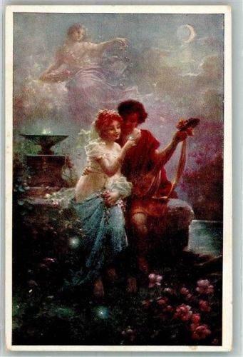 Rosenmond Liebespaar mit Laute im Mondschein Poesie / Liebe