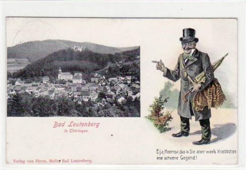 Bad Leutenberg i. Thür. mit Gesamtansicht und Sparziergänger gelaufen von ca. 1910. Gute Erhaltung.