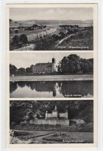 Hehlen ( Weserbergland ) mit Schloß und Kriegerdenkmal gelaufen, 1950. Leichter Stempeldurchdruck, kleiner Knick oben rechts, sonst gut erhalten