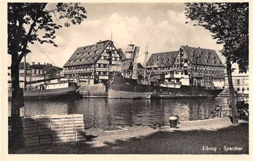 Elbing / Elblag. Speicher Frachter im Vordergrund ungelaufen Top Erhaltung.