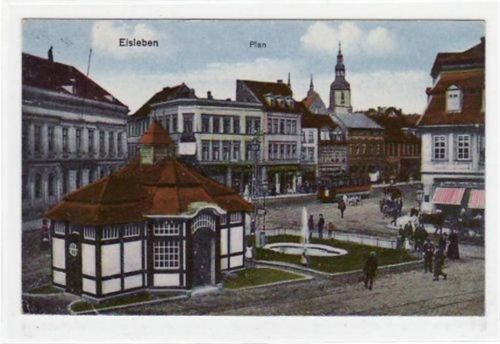 Lutherstadt Eisleben Eisleben mit Partie am Plan gelaufen von 1934 kleiner Knick unten links, leicht stockfleckig, sonst gut erhalten.