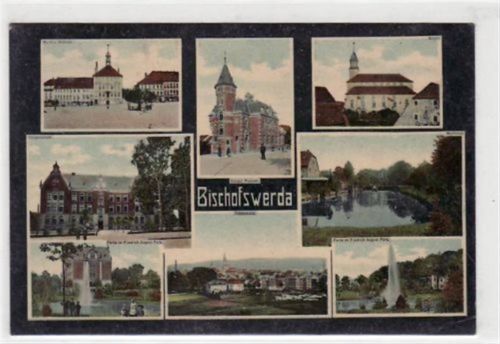 Bischofswerda Bischofswerda mit 8 Abbildungen gelaufen von 1908 kleiner Knick unten links und rechts und oben in der Mitte, sonst gut erhalten.