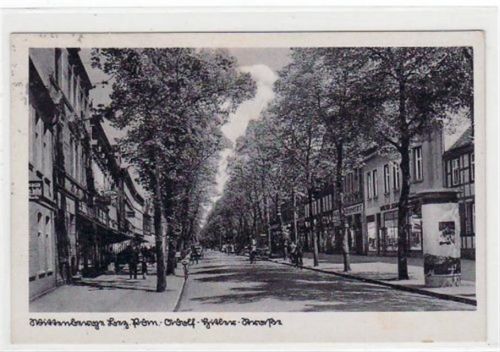 Wittenberge mit Adolf - Hitler - Straße gelaufen von 1941, Marke entfernt. Leicht fleckig, sonst gut erhalten. WK II