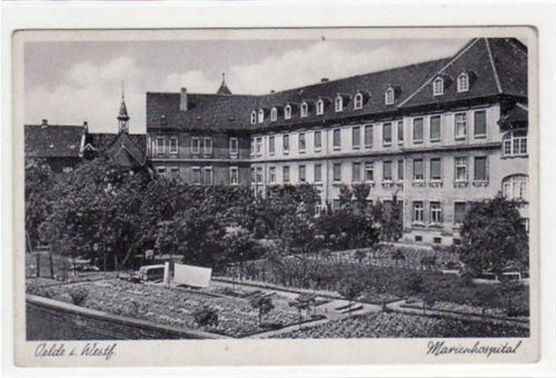 Oelde mit Blick auf das Marienhospital ungelaufen Leicht abgerundete Ecke n, kleiner Knick oben rechts, sonst gut erhalten