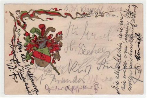 Peine, Studentikakarte P. V. d. Rg gelaufen, mit Stempel von 1924, Marke entfernt. Leicht fleckig, sonst gut erhalten