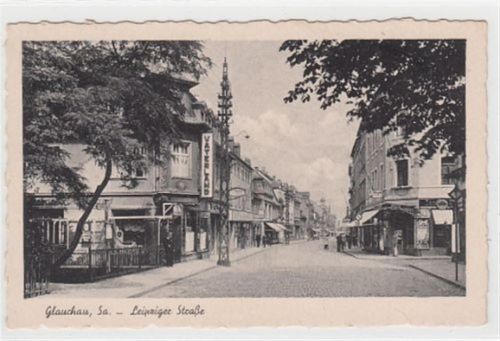 Glauchau in Sachsen. Leipziger Straße ungelaufen kleiner Riß am Rand unten rechts, sonst gut erhalten