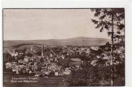 Eibenstock Eibenstock mit Blick vom Adlerfelsen gelaufen von 1928. Gute Erhaltung.