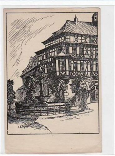 Vacha Federzeichnung von Vacha mit Ecke der " Widmarkt " und Vitusbrunnen ungelaufen Leicht bügig, sonst gut erhalten.