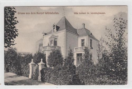 Gruss aus dem Kurort Wörishofen. Villa Hofarzt Dr. Werminghausen gelaufen, Marke entfernt. Rückseite leicht fleckig, sonst gut erhalten