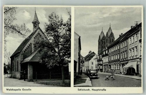 Schlebusch Waldkapelle Gozelin Schlebusch Hauptstraße Kirche Auto Kinderwagen Frau Geschäft Foto AK