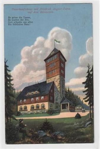 Bärenstein Unterkunftshaus mit Friedrich August - Turm auf dem Bärenstein gelaufen, 1914. leichte Abschürfungen, leicht fleckig, sonst gut erhalten