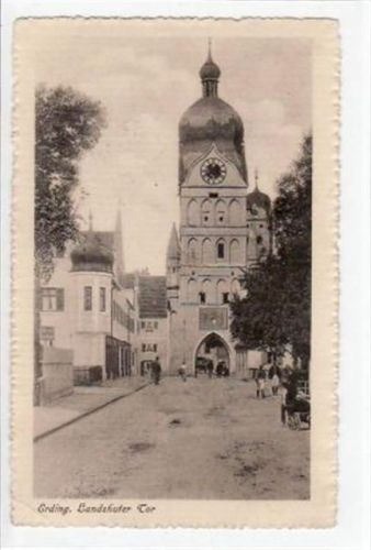 Erding mit Blick auf das Landshuter Tor gelaufen von 1917. Gute Erhaltung.