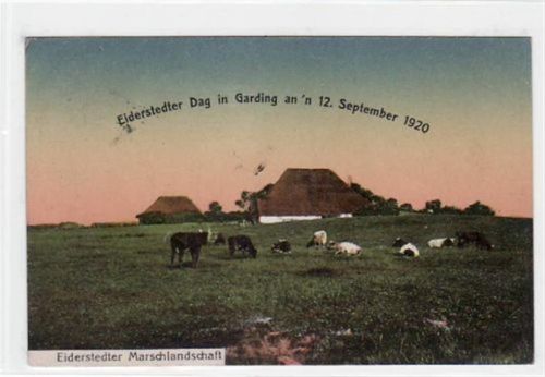 Garding Garding mit Eiderstedter Marschlandschaft am Eiderstedter Dag in Garding an´n 12. September 1920 gelaufen, 1920. Leicht fleckig, sonst gut erhalten