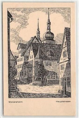 Weikersheim, Federzeichnung. Hauptstrasse ungelaufen Gute Erhaltung.