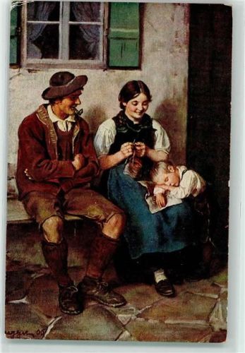 1943 Feierabend Tracht stricken Pfeife Verlag Seemann Nr. 169 AK