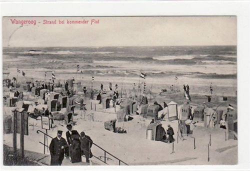 Wangerooge Wangerooge mit Strand bei kommender Flut gelaufen, 1912. Leichter Stempeldurchdruck, Ecken mit Albumabdrücken, sonst gut erhalten