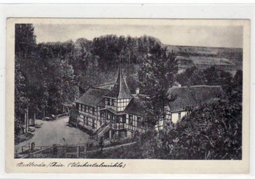 Stadtroda i. Thür. mit Blick auf die Weihertalmühle gelaufen von 1943. Gute Erhaltung.